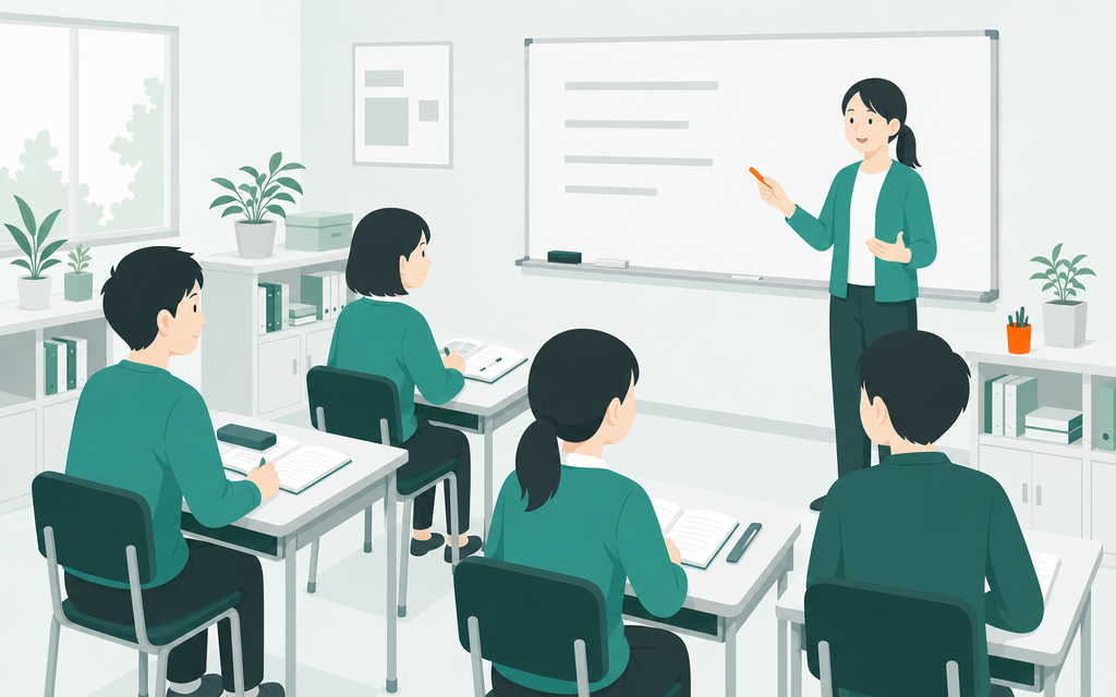 まとめを表すイラスト（スクール管理・出席管理・カードリーダー）